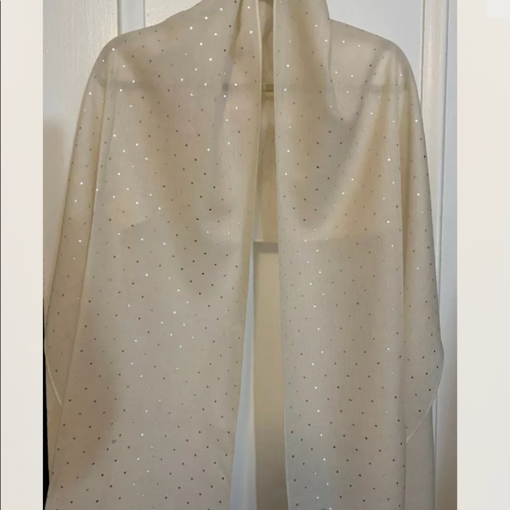 NWOT J CREW cream & silver sparkle shawl 💯% wool